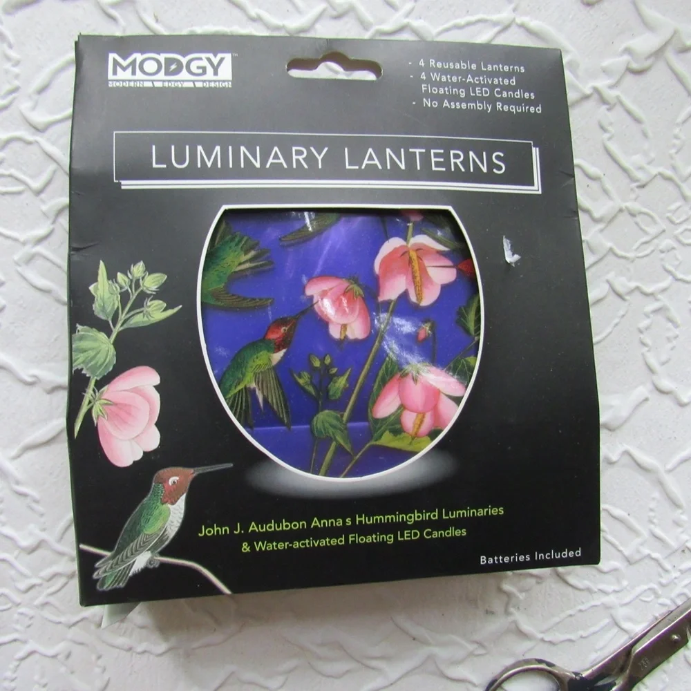 2 Modgy Luminaries Lanterns Floating LED Tealights Reuseable Audubon Hummingbird